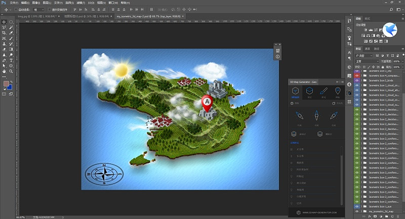 三维地图自动生成PS模板GraphicRiver 3D Map Generator下载