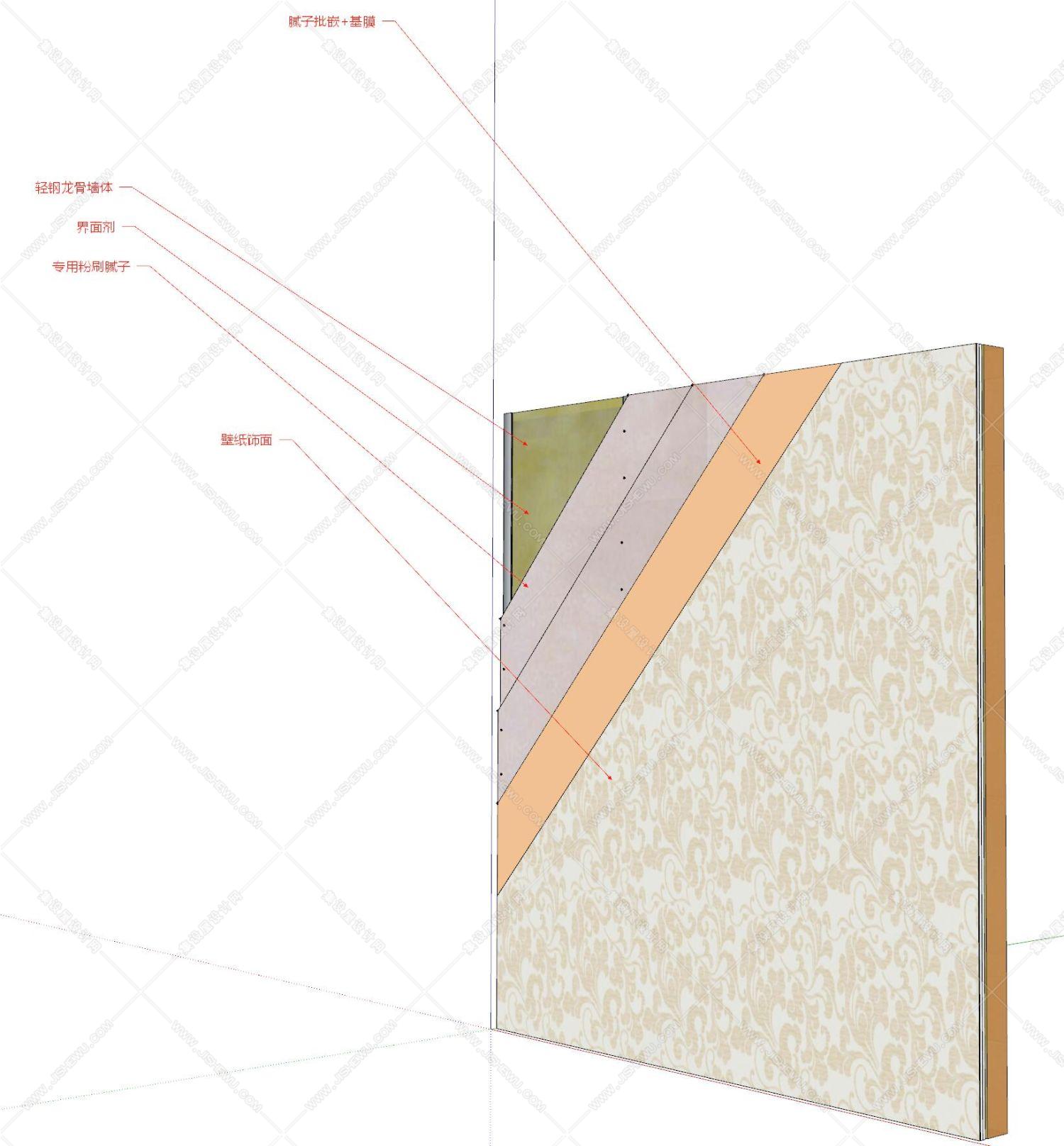 工艺节点《装饰工程常用基层做法》SU模型+CAD+基层厚度测算表！-18