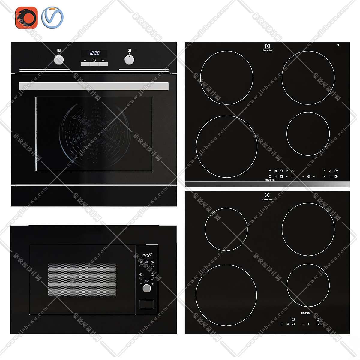 现代 厨房电器 烤箱 灶台 微波炉3D模型-1